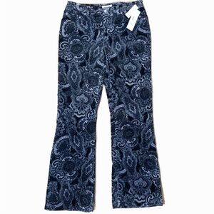 NEW Jones New York Wide Leg Pants Fleur De Lis Paisley Corduroy